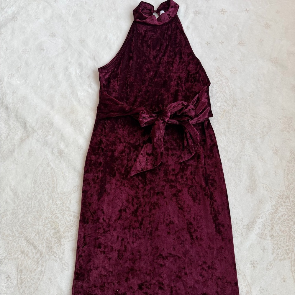 Gilli Crushed Velvet Midi Dress in Rich Wine